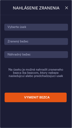 Možnost nahlásit zraněného bežce organizátorovi závodů OTKD